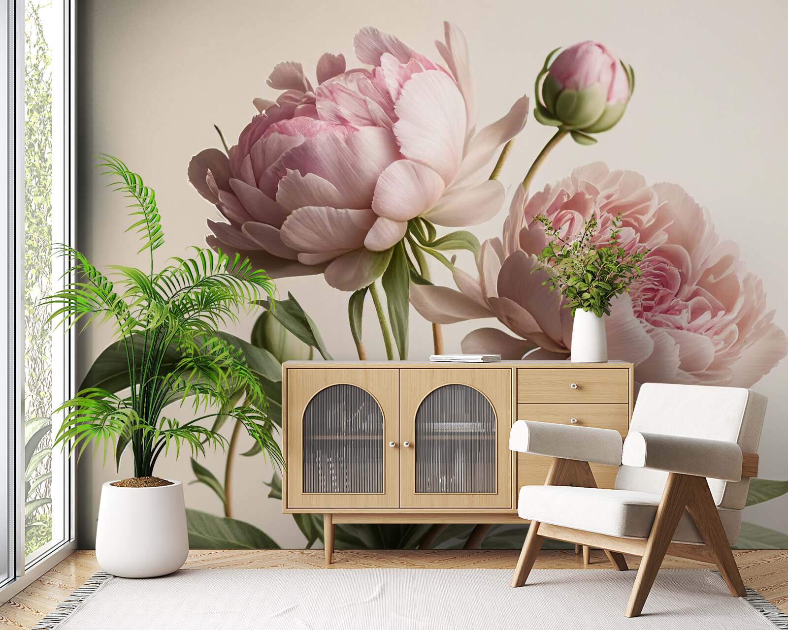 Fototapeta sada svetlých pivoniek