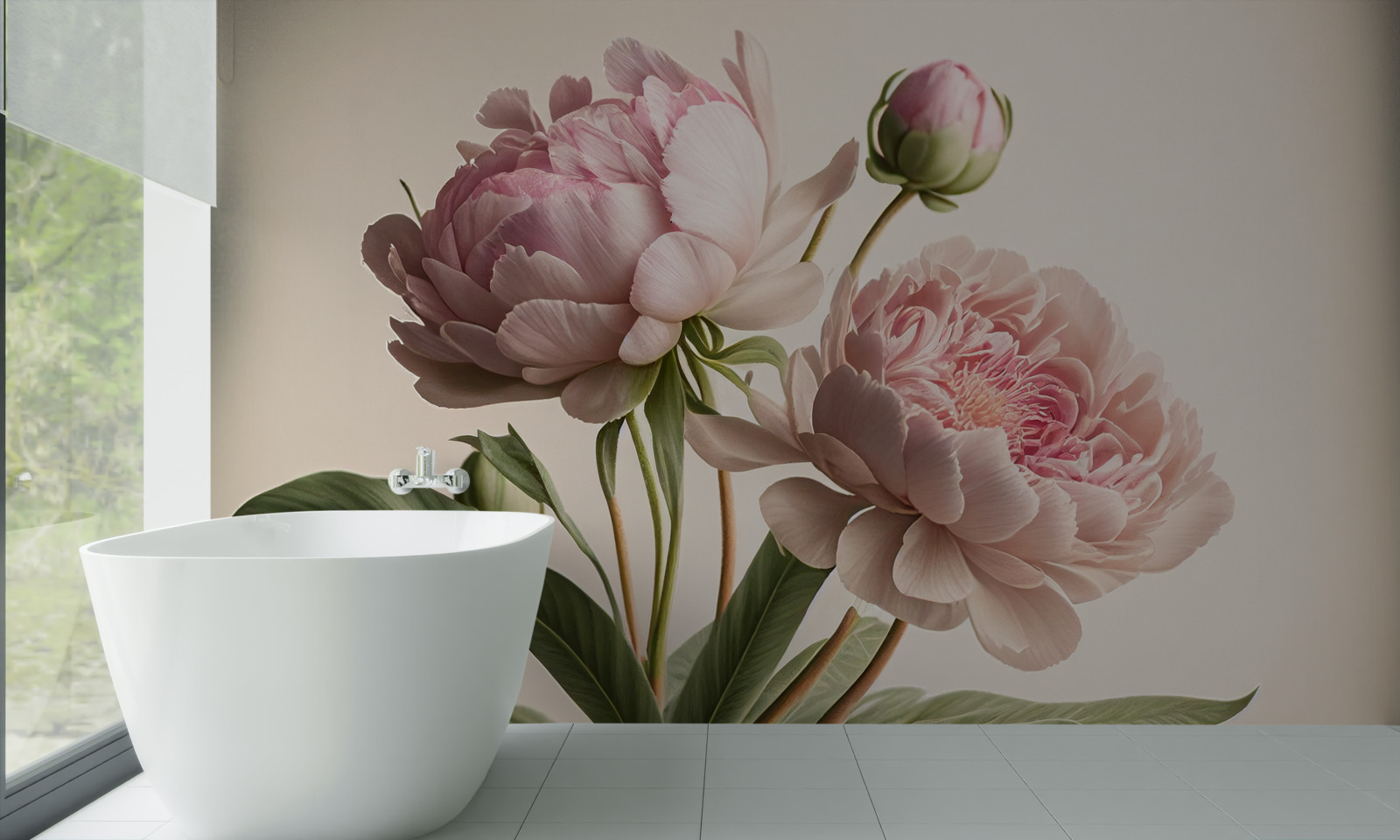 Fototapeta sada svetlých pivoniek