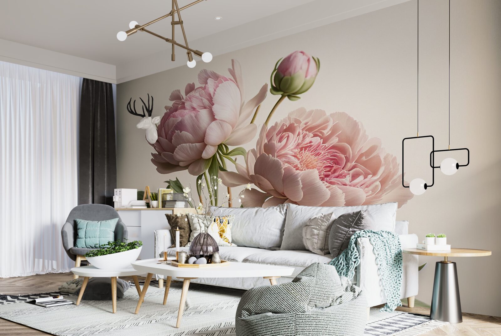 Fototapeta sada svetlých pivoniek