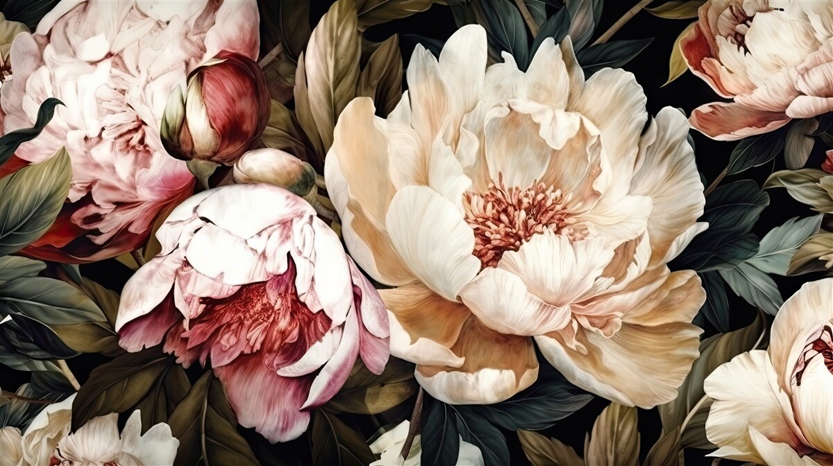 Fototapeta veľké kvety s bielymi púčikmi