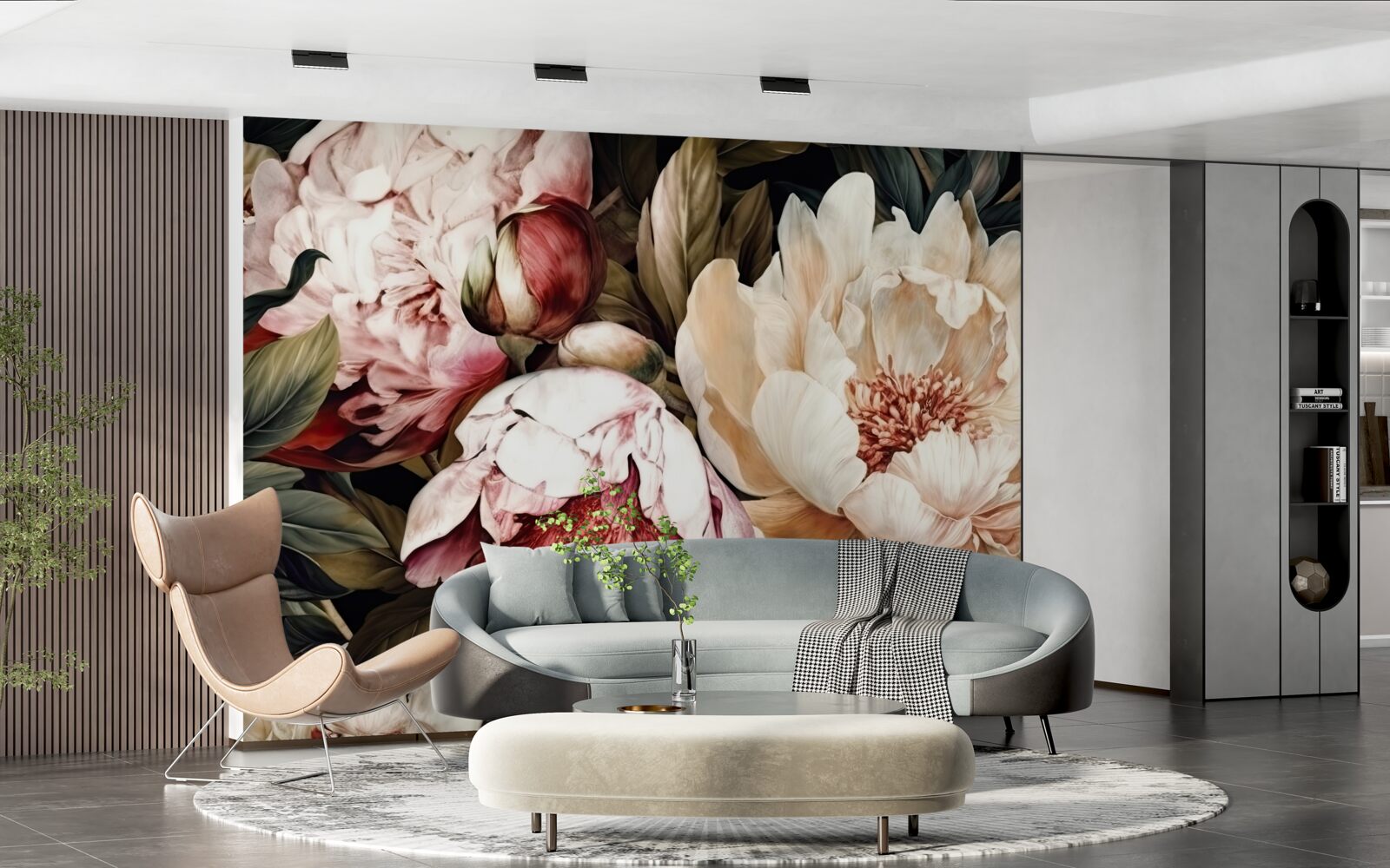 Fototapeta veľké kvety s bielymi púčikmi