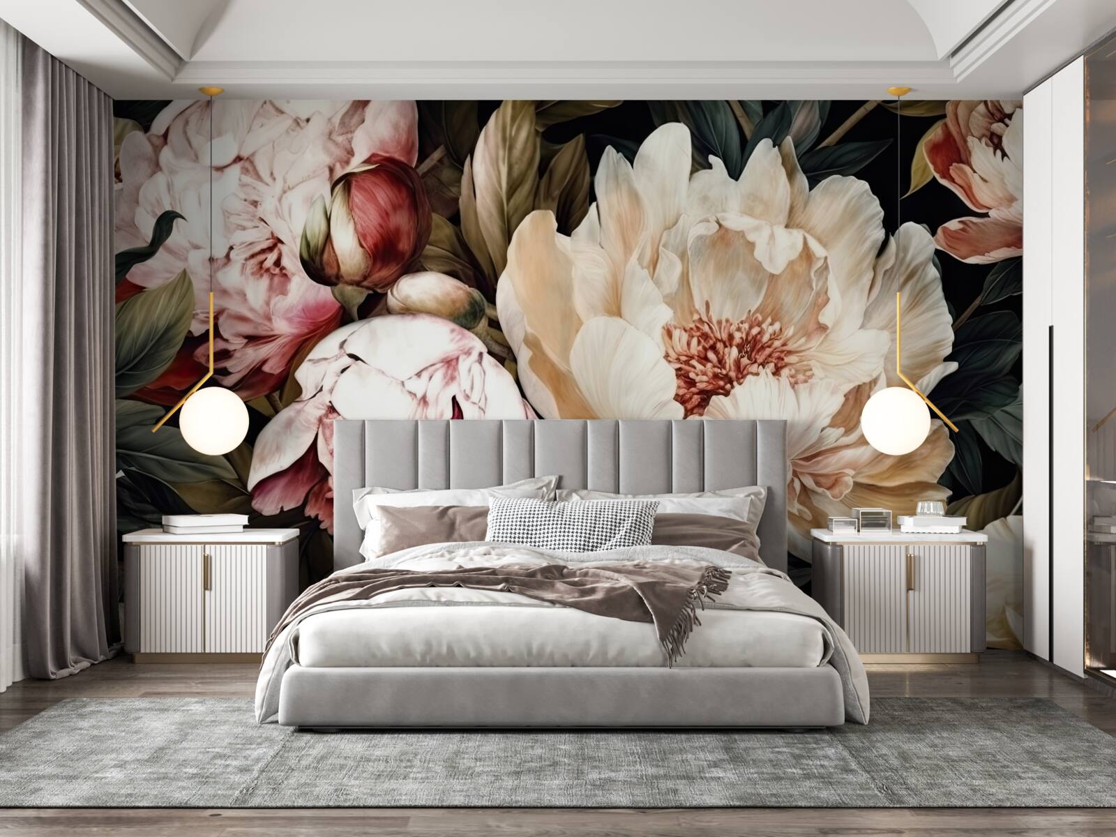 Fototapeta veľké kvety s bielymi púčikmi