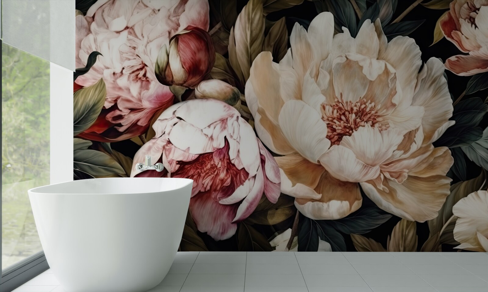 Fototapeta veľké kvety s bielymi púčikmi