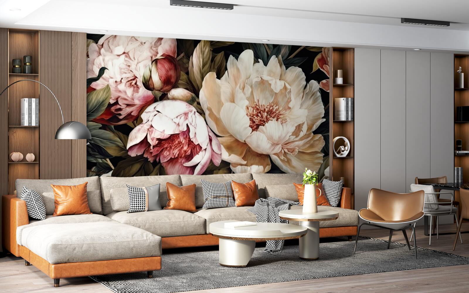 Fototapeta veľké kvety s bielymi púčikmi