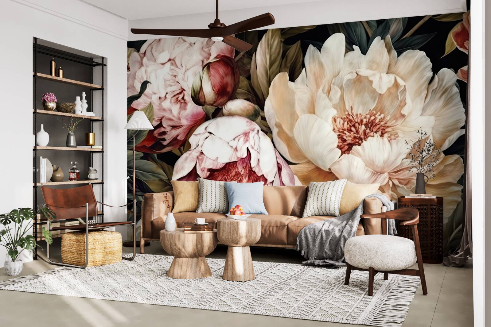 Fototapeta veľké kvety s bielymi púčikmi