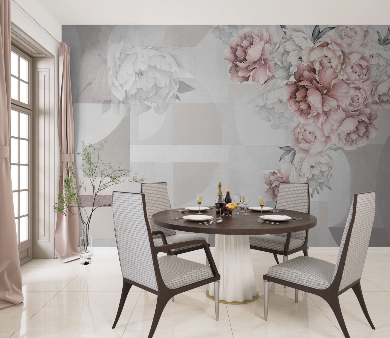 Fototapeta veľké kvety sú umiestnené na sivom pozadí