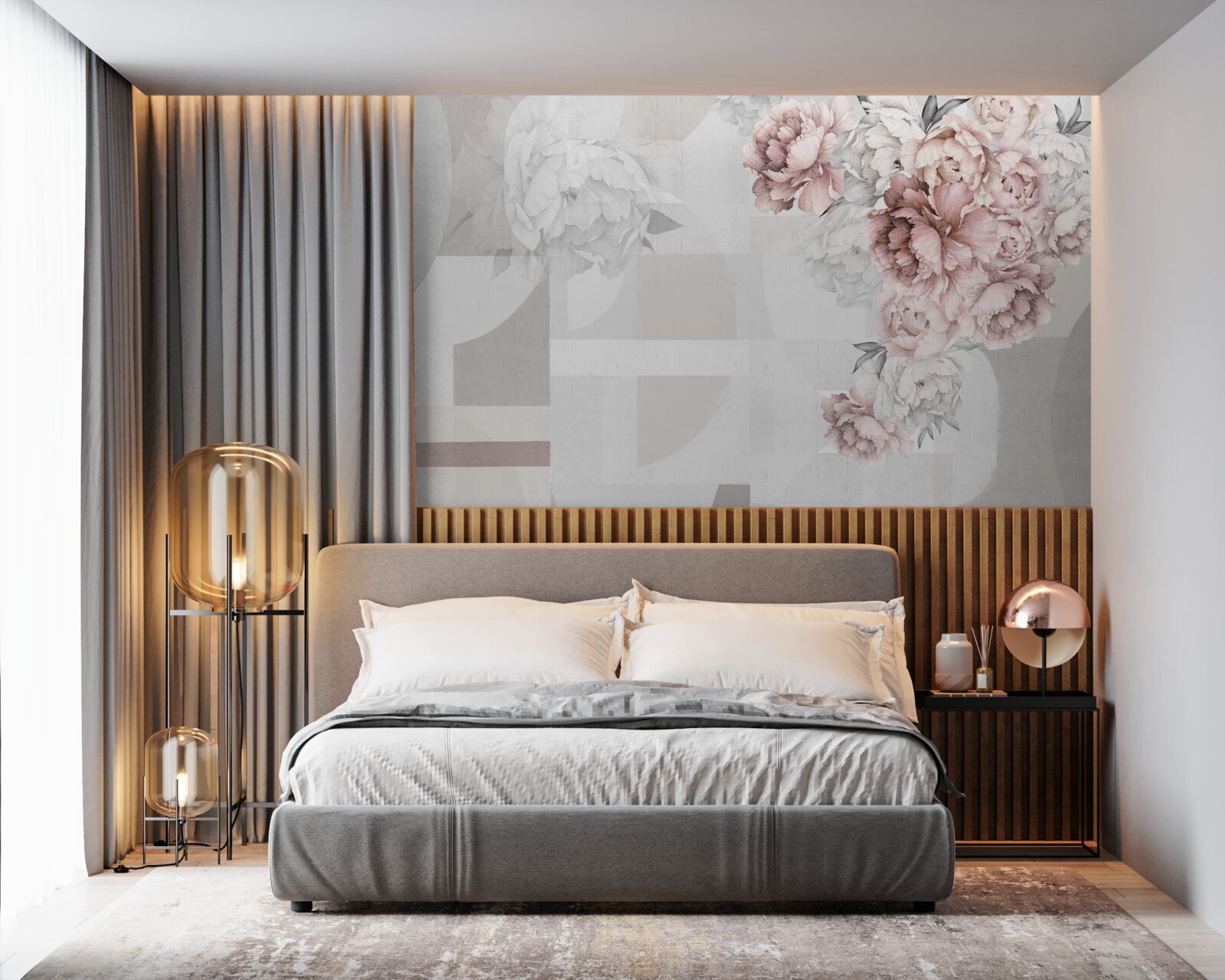 Fototapeta veľké kvety sú umiestnené na sivom pozadí