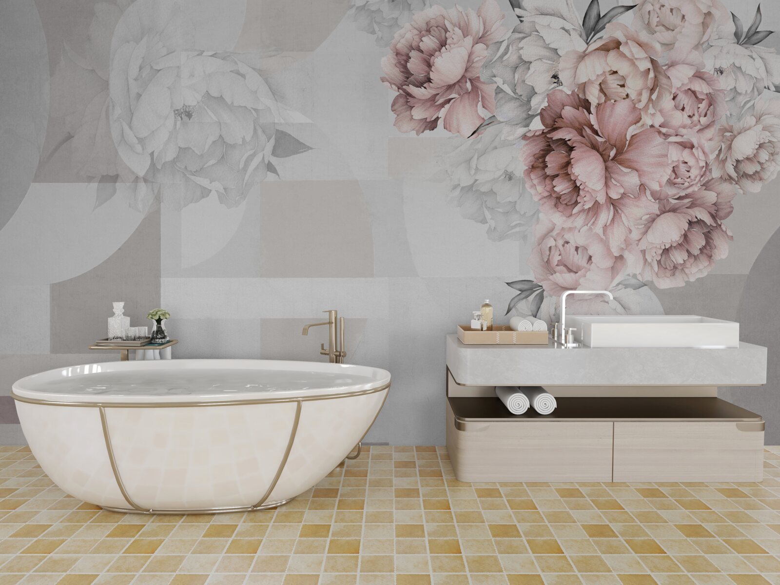 Fototapeta veľké kvety sú umiestnené na sivom pozadí