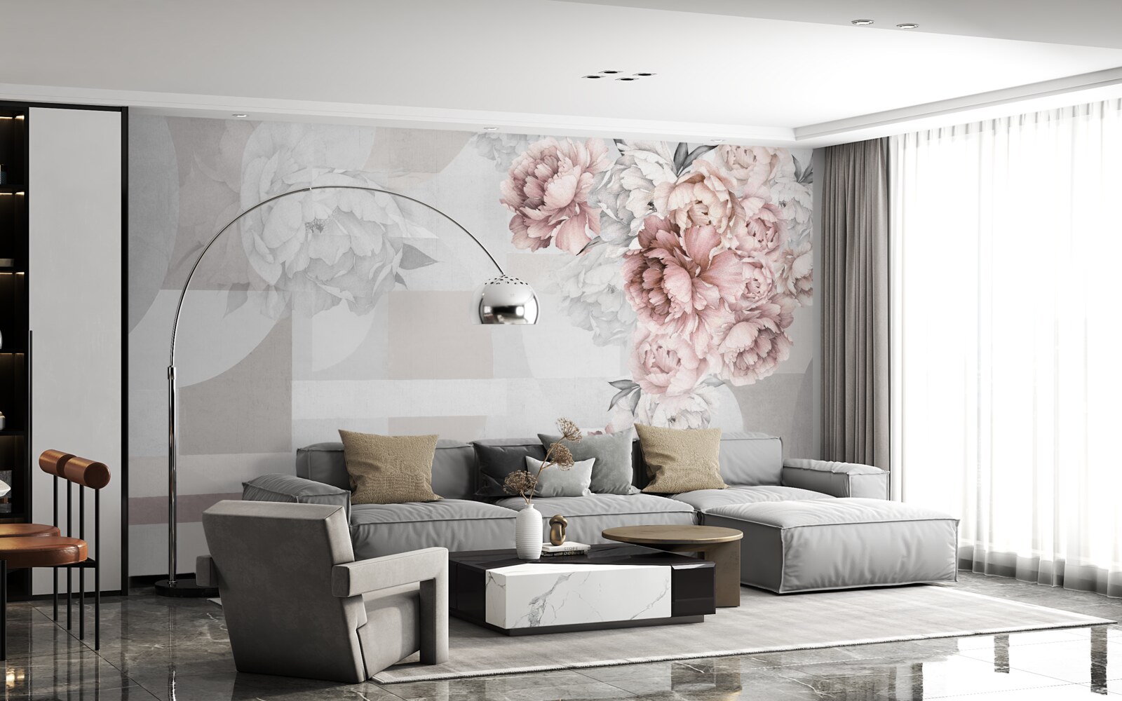 Fototapeta veľké kvety sú umiestnené na sivom pozadí