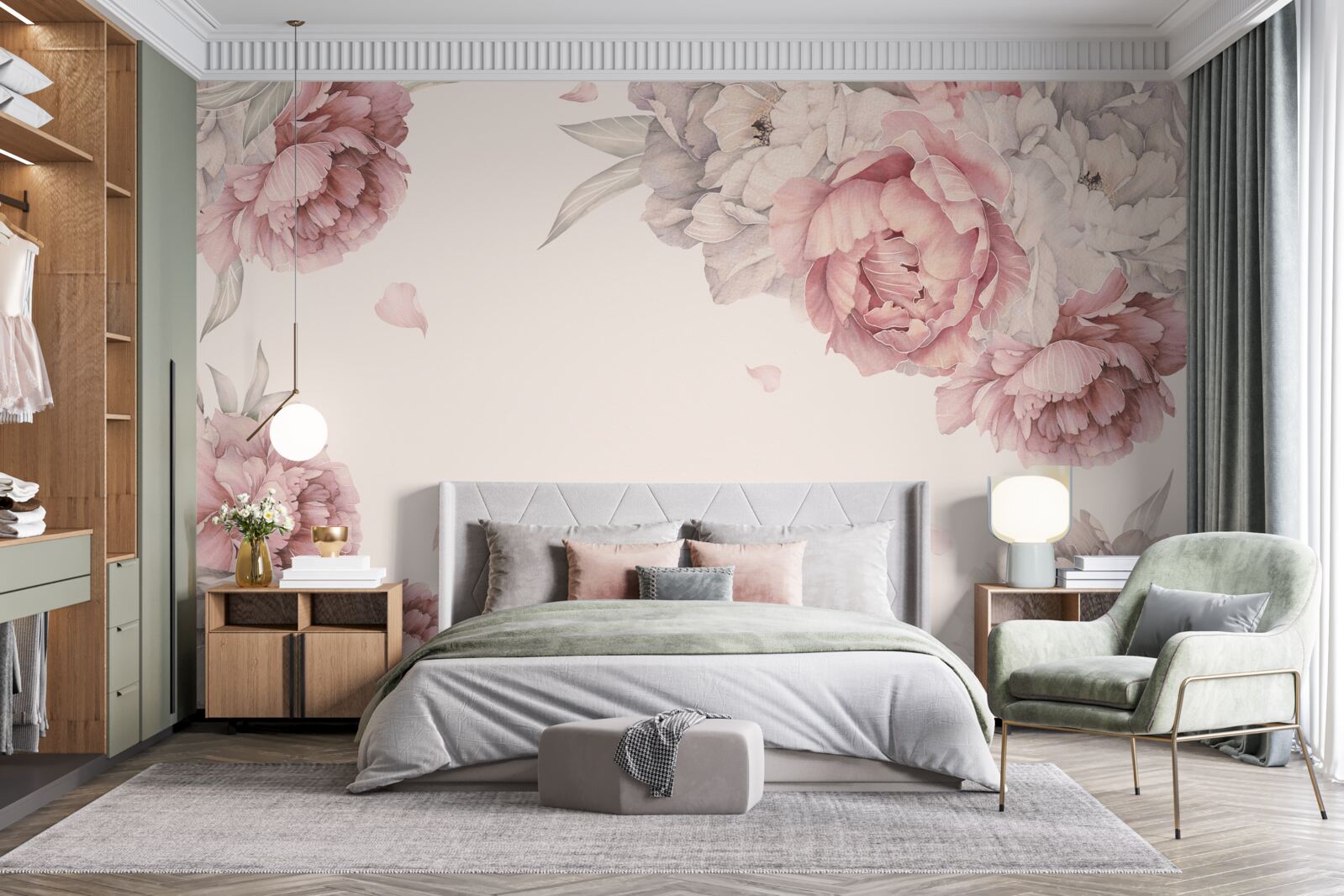 Fototapeta veľké vetvy ružových pivoniek