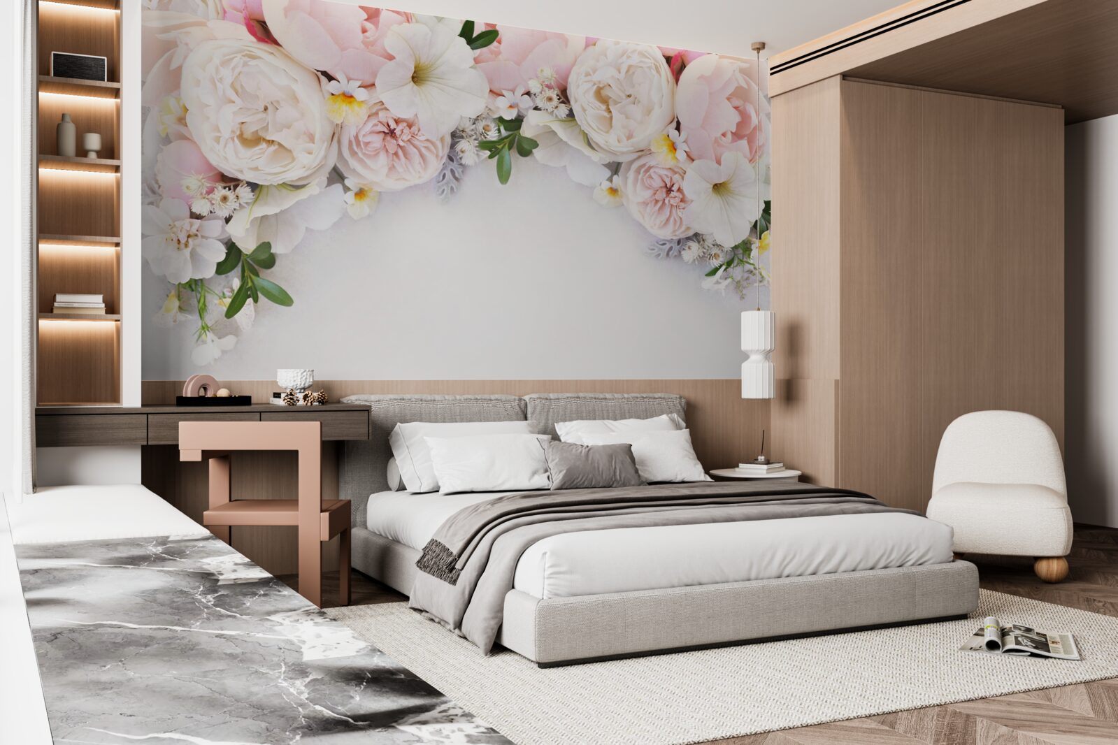 Fototapeta vetva veľkých pivoniek v svetloružovej farbe