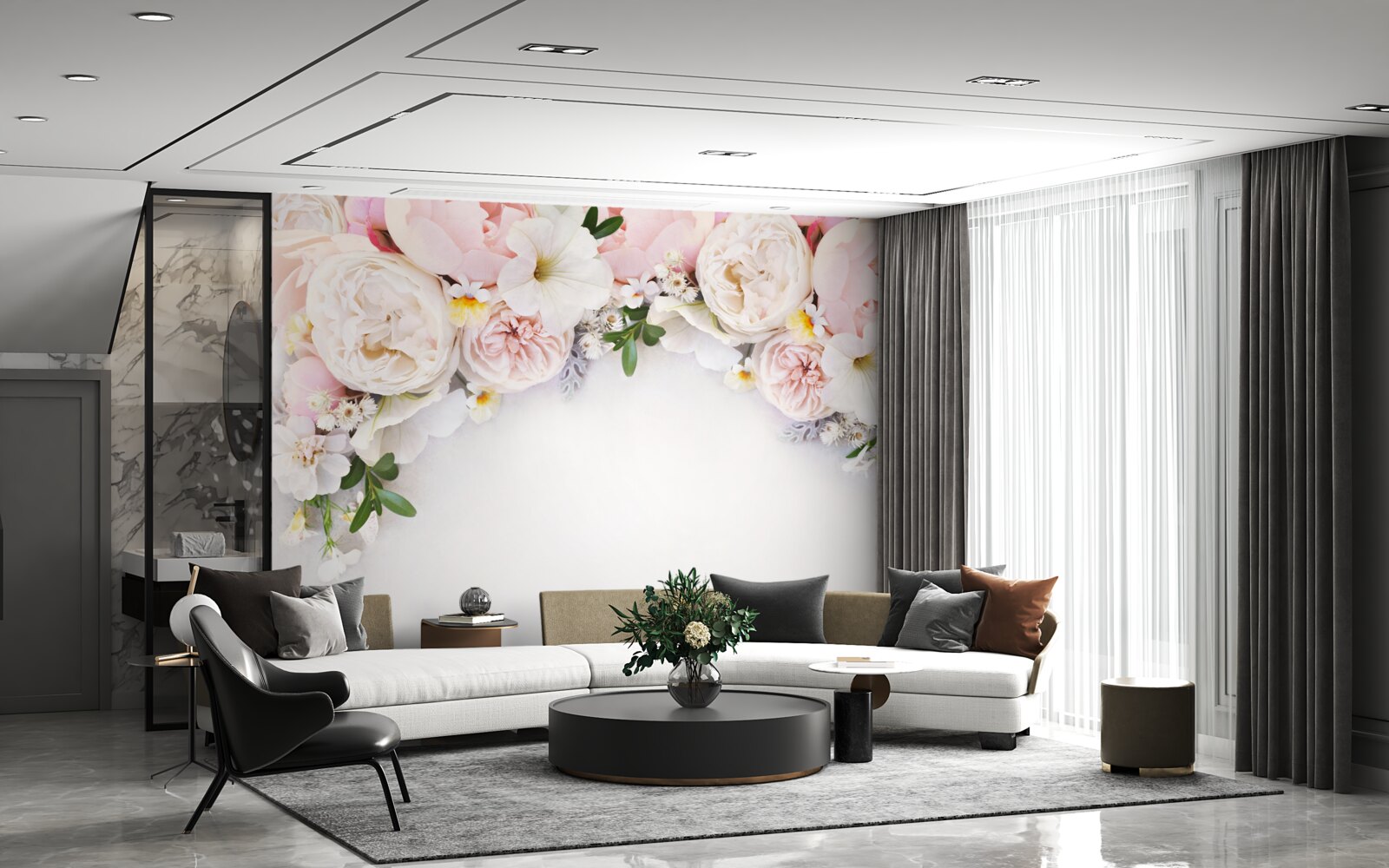 Fototapeta vetva veľkých pivoniek v svetloružovej farbe