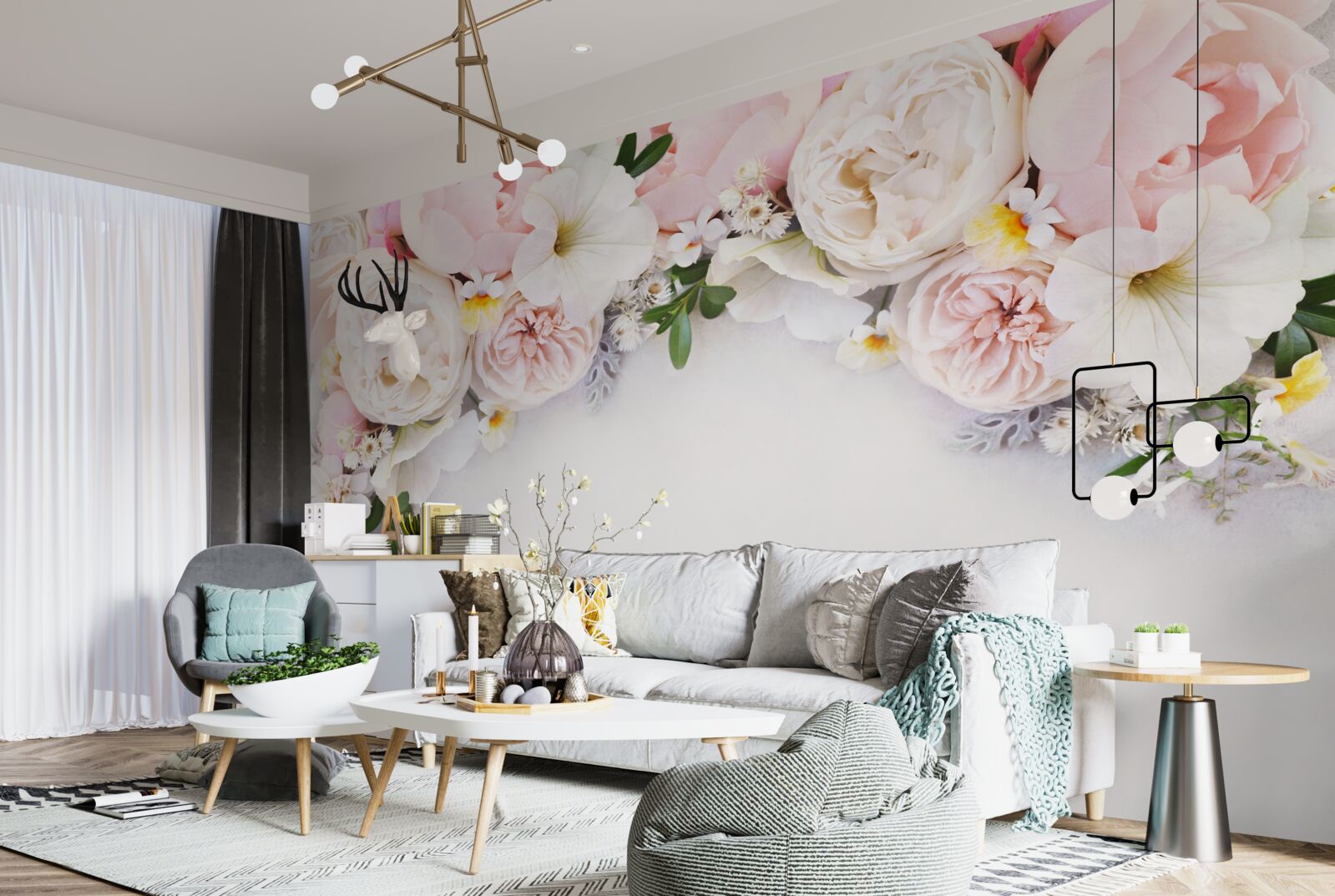 Fototapeta vetva veľkých pivoniek v svetloružovej farbe