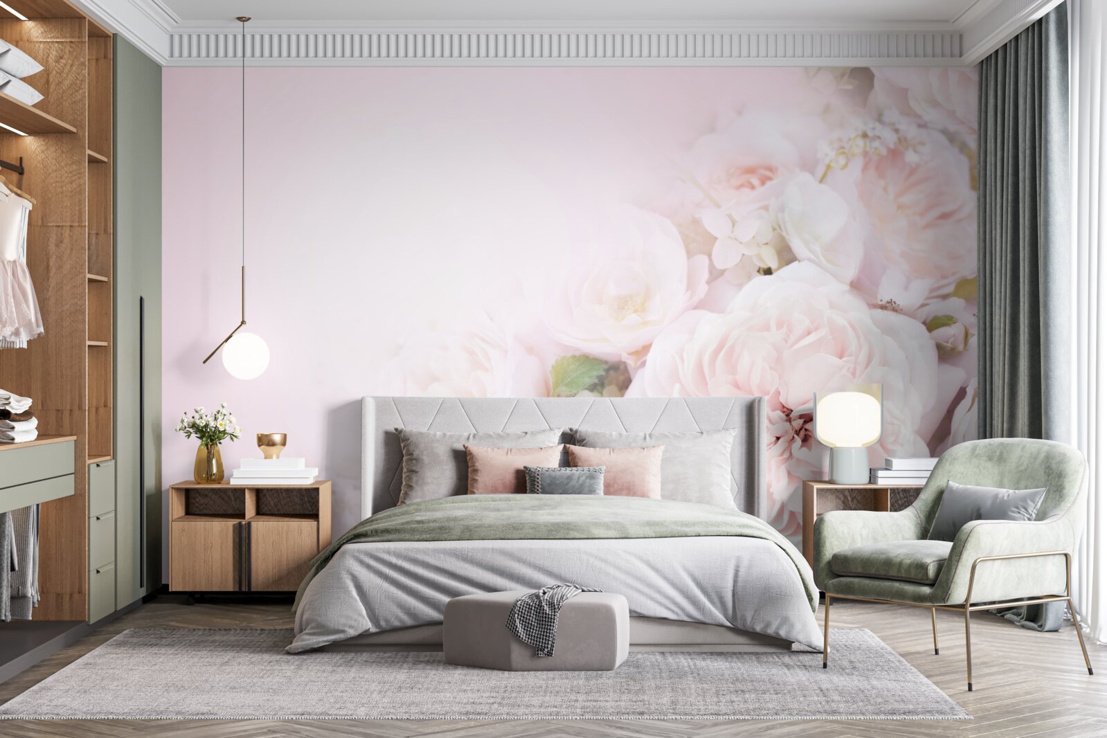 Fototapeta svetlé pozadie je zdobené jemnými kvetmi