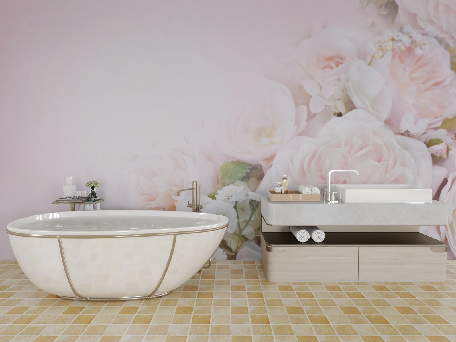 Fototapeta svetlé pozadie je zdobené jemnými kvetmi