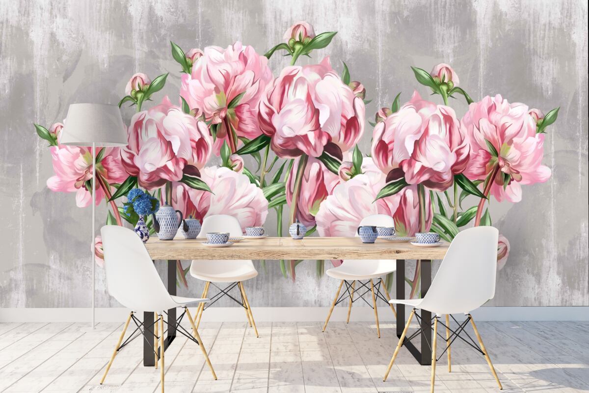 Fototapeta daždivý čas a ružové pivonky