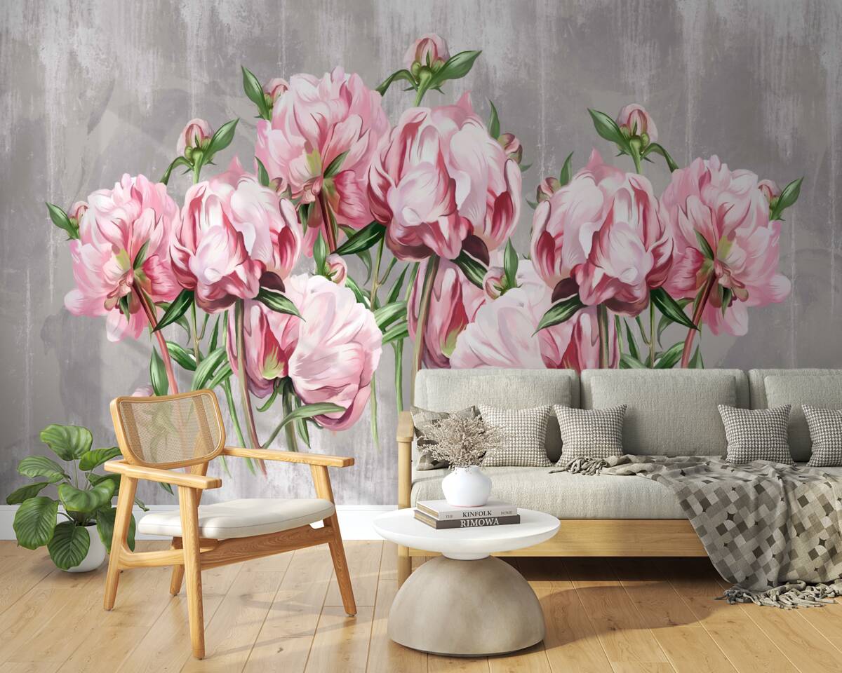 Fototapeta daždivý čas a ružové pivonky