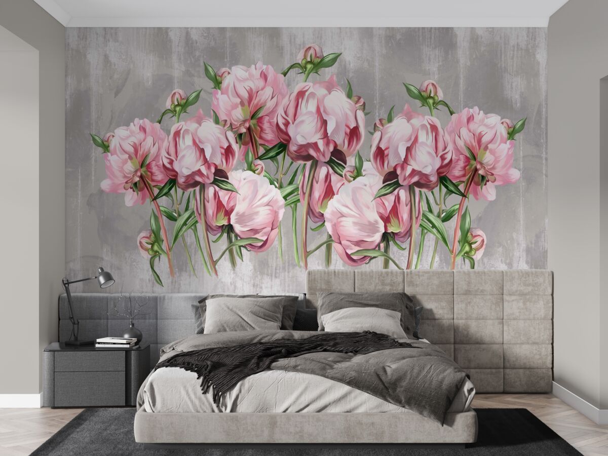 Fototapeta daždivý čas a ružové pivonky