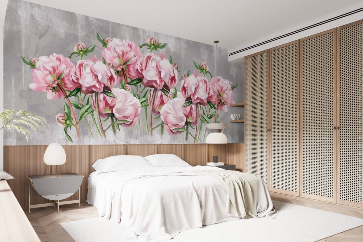 Fototapeta daždivý čas a ružové pivonky