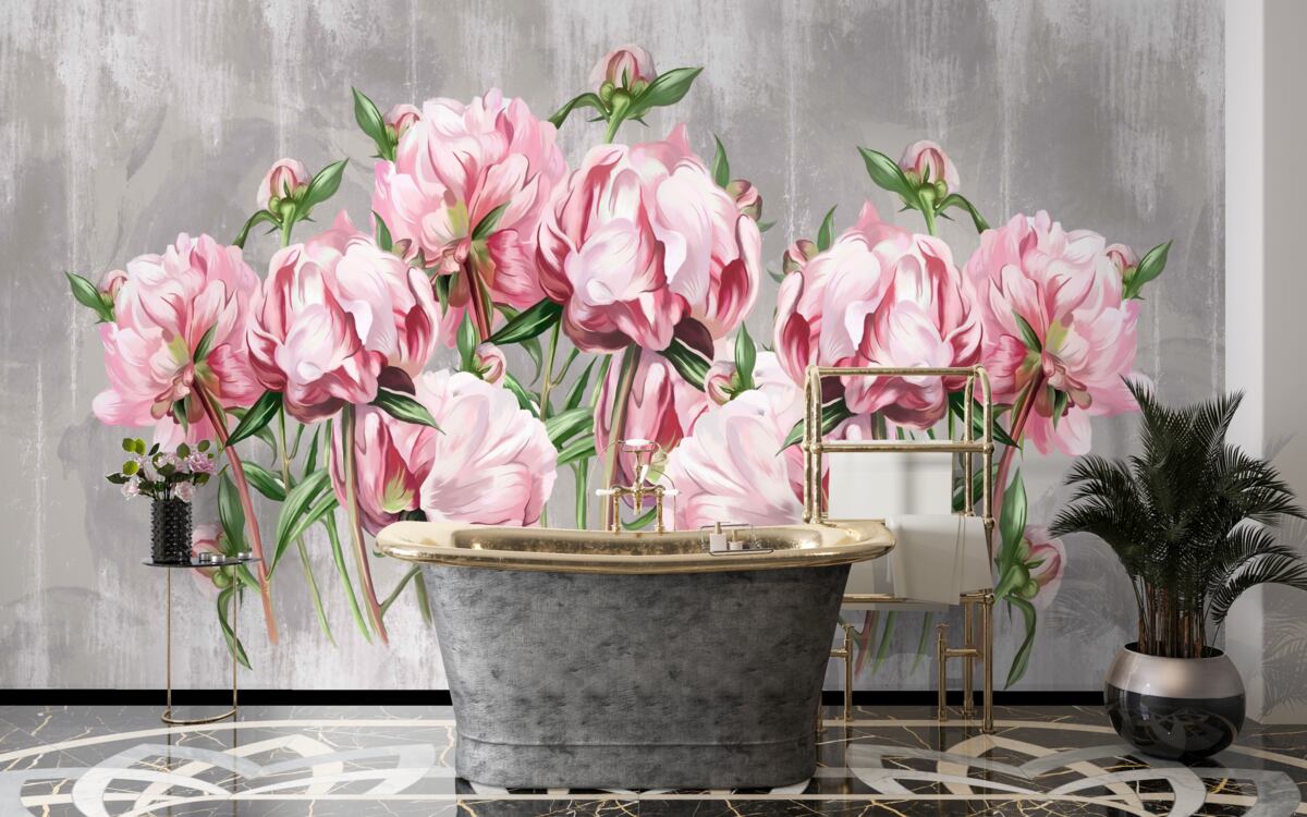 Fototapeta daždivý čas a ružové pivonky