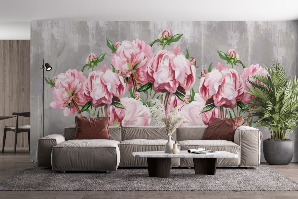 Fototapeta daždivý čas a ružové pivonky