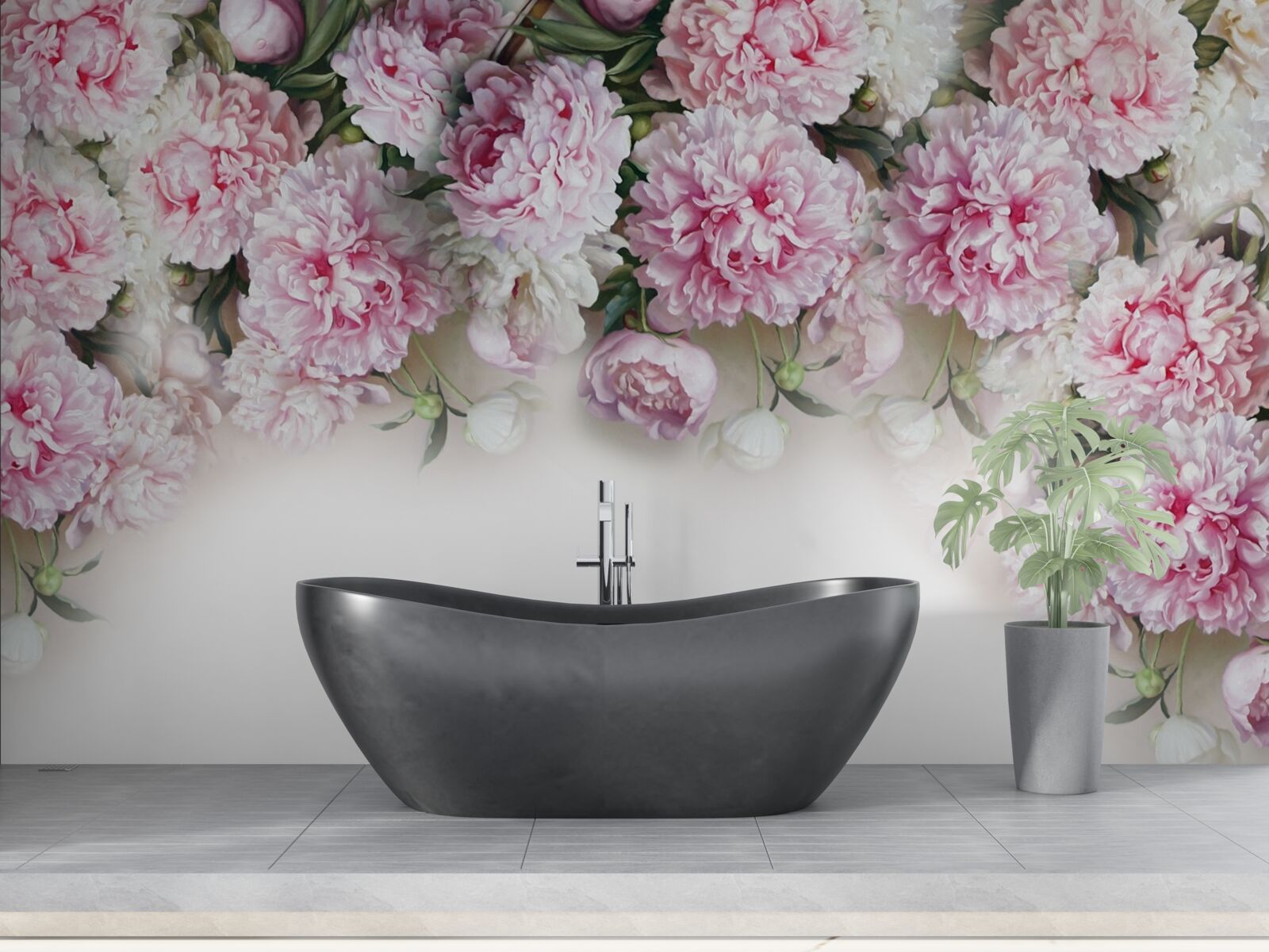 Fototapeta kvety bielej a ružovej farby, kaskádovito nadol