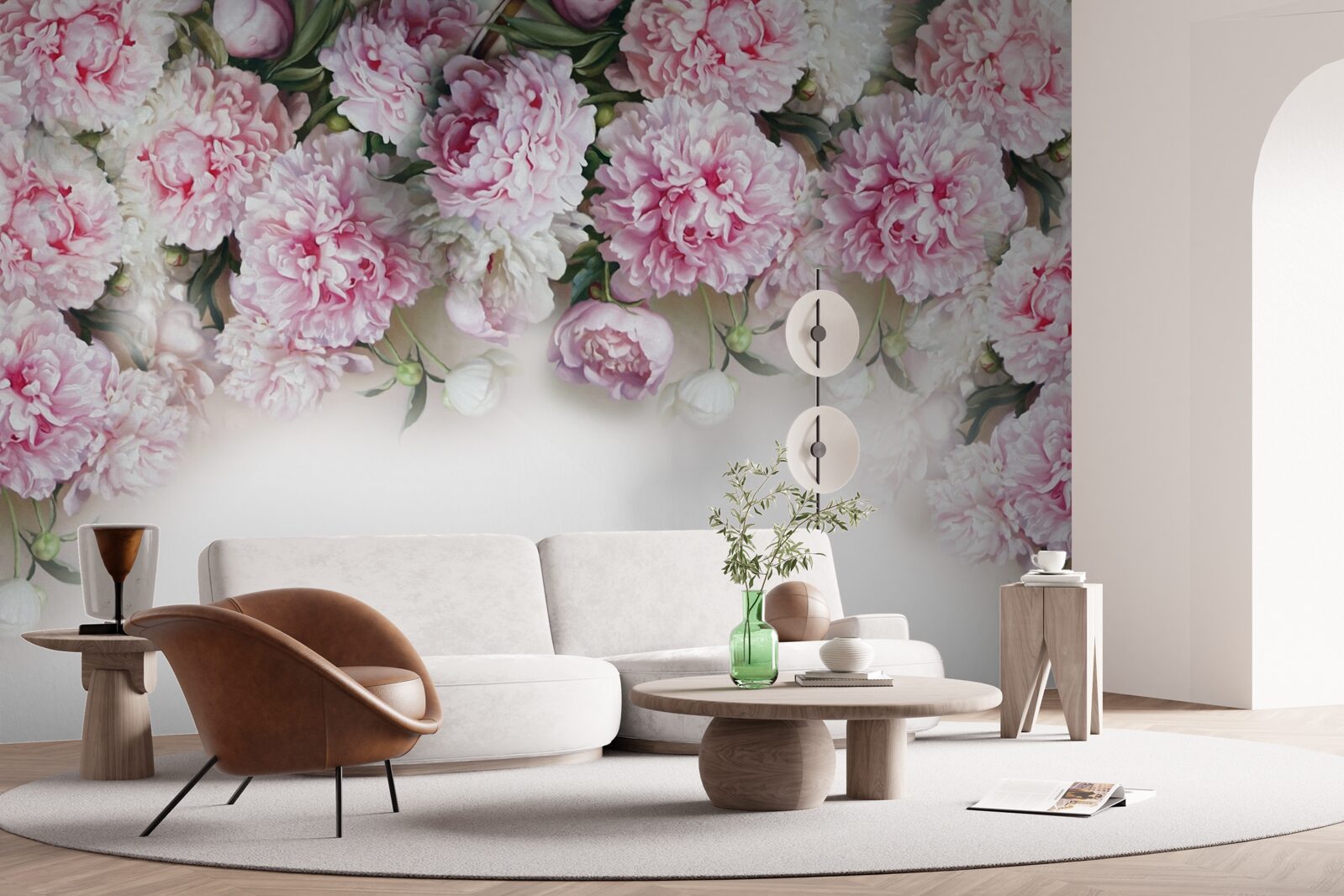 Fototapeta kvety bielej a ružovej farby, kaskádovito nadol