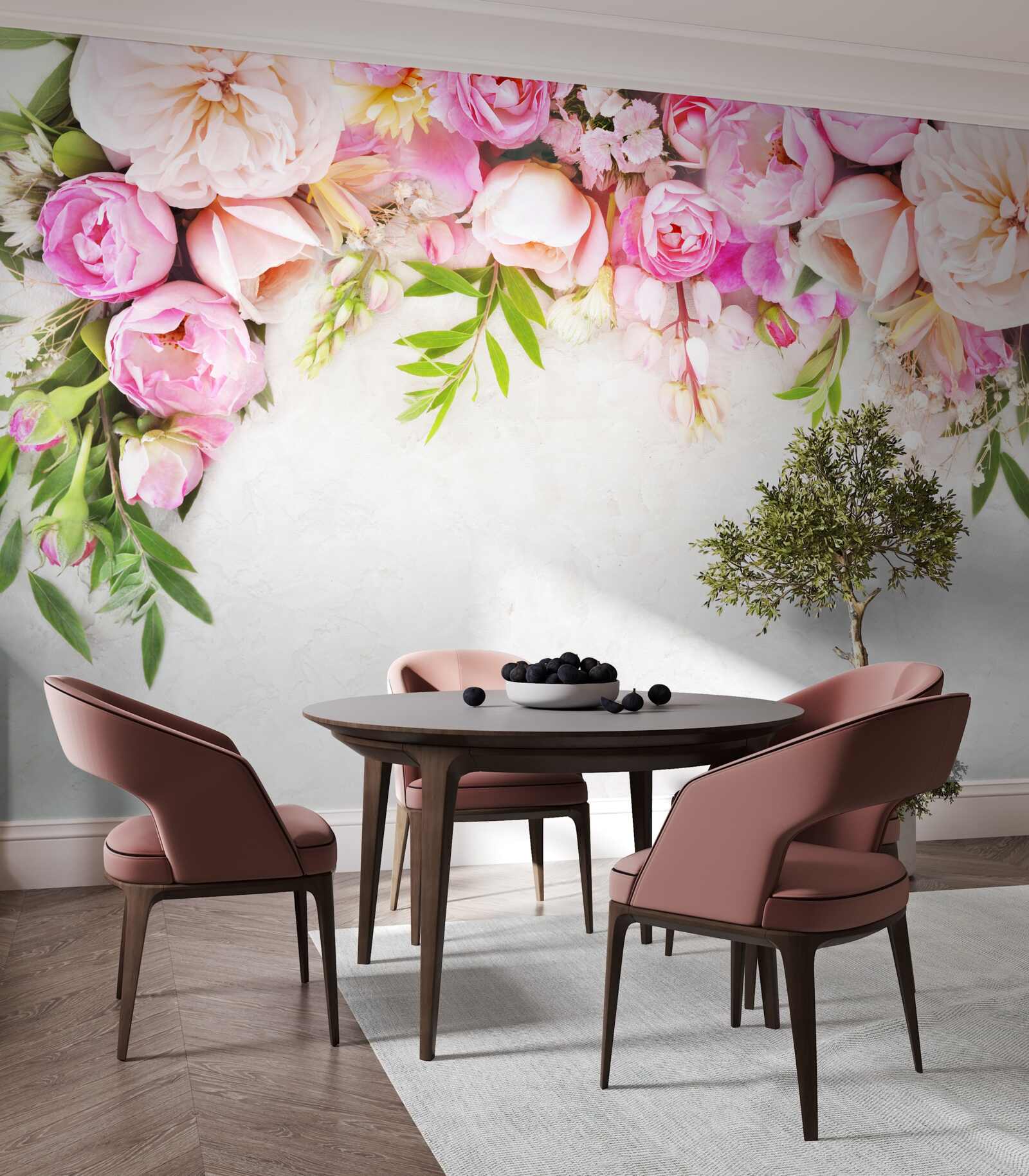 Fototapeta vetva s bielymi a ružovými kvetmi