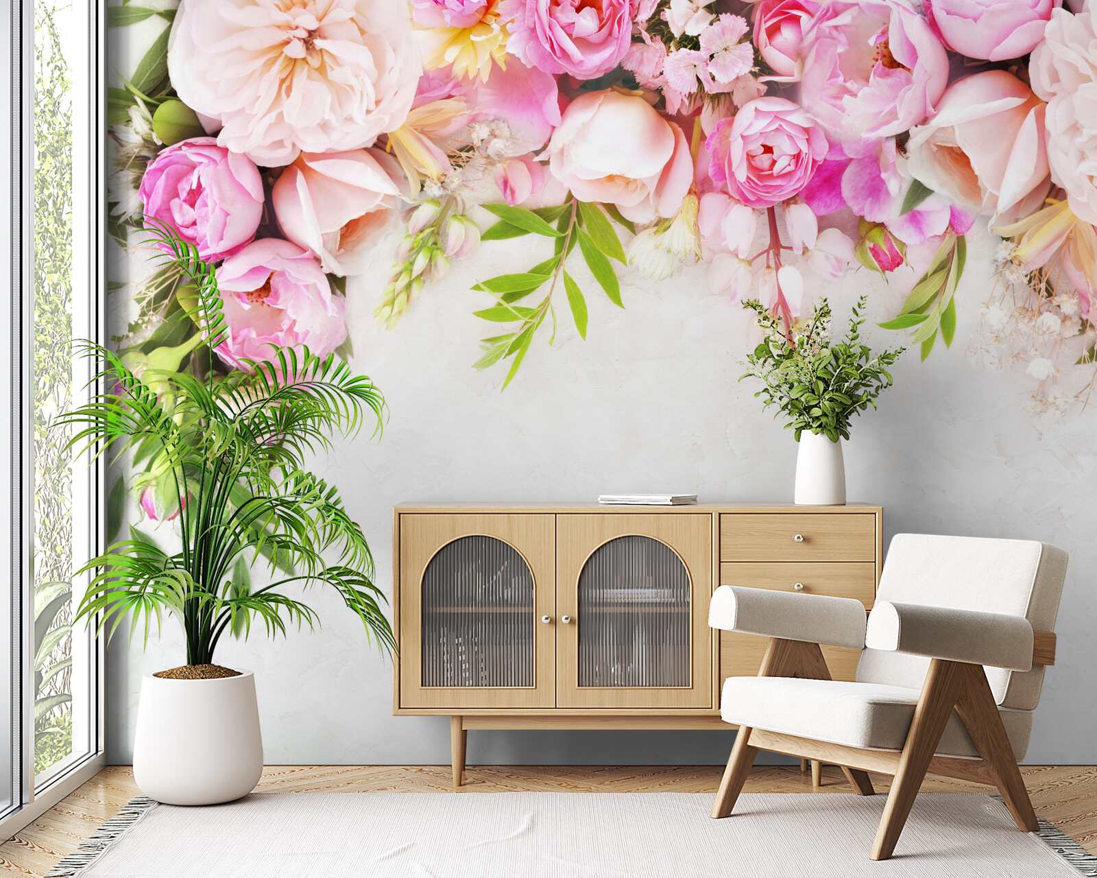 Fototapeta vetva s bielymi a ružovými kvetmi