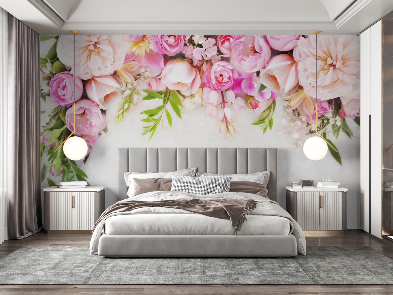 Fototapeta vetva s bielymi a ružovými kvetmi