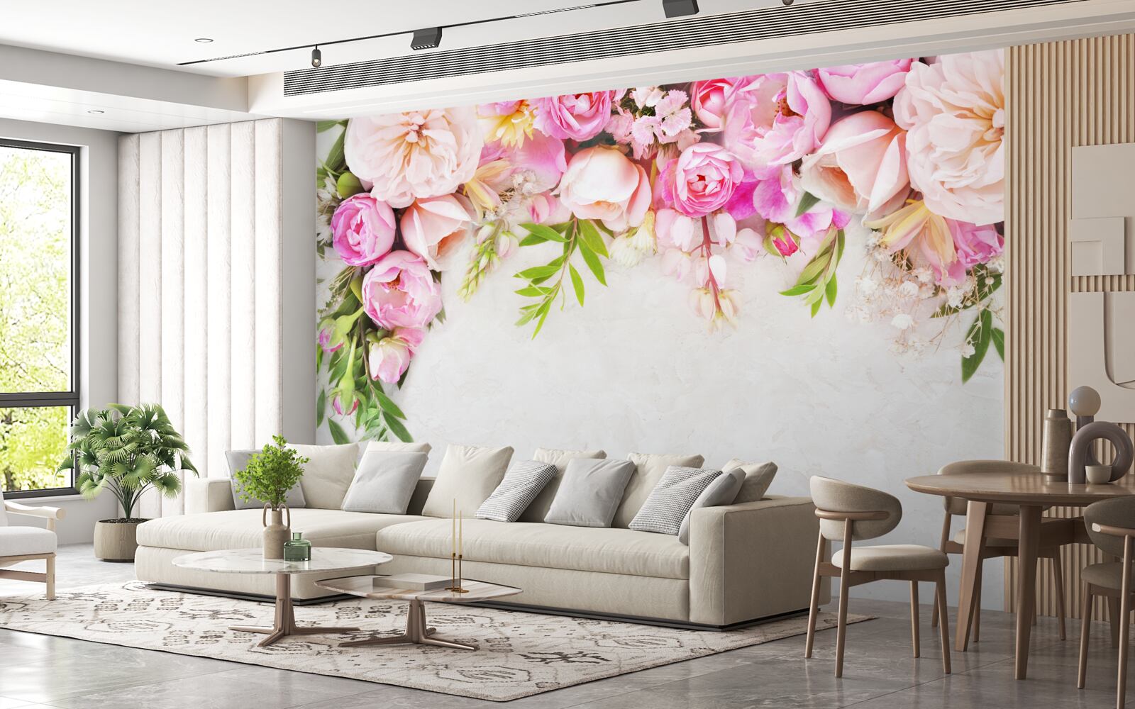 Fototapeta vetva s bielymi a ružovými kvetmi