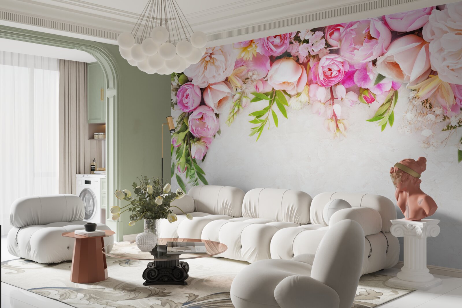 Fototapeta vetva s bielymi a ružovými kvetmi