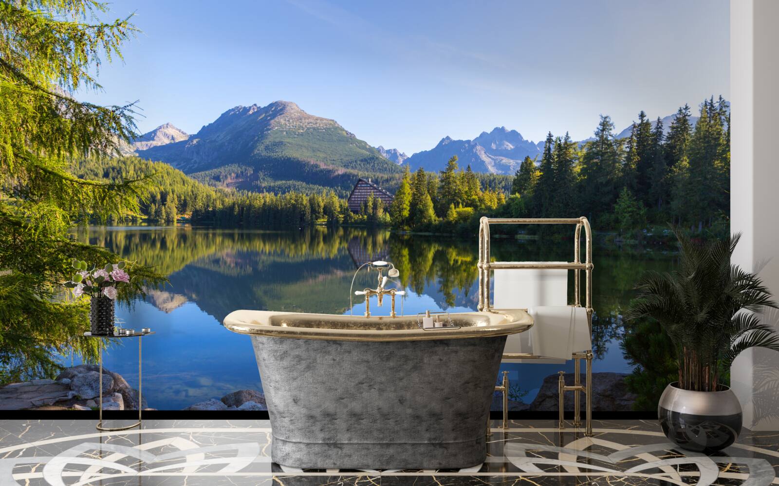 Fototapeta slnečný deň na pokojnej horskej rieke