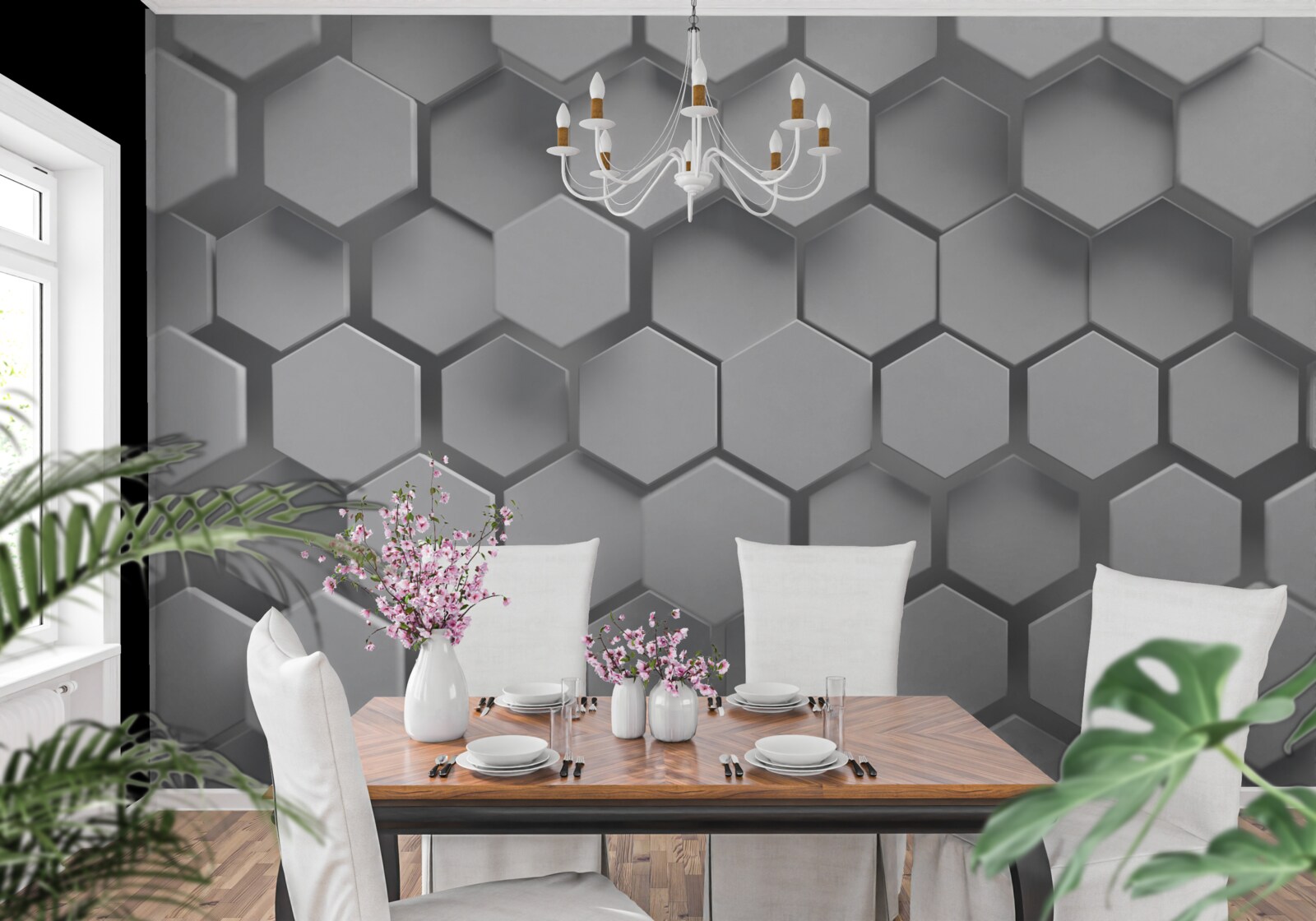 Fototapeta sivé šesťuholníky s konvexným tvarom