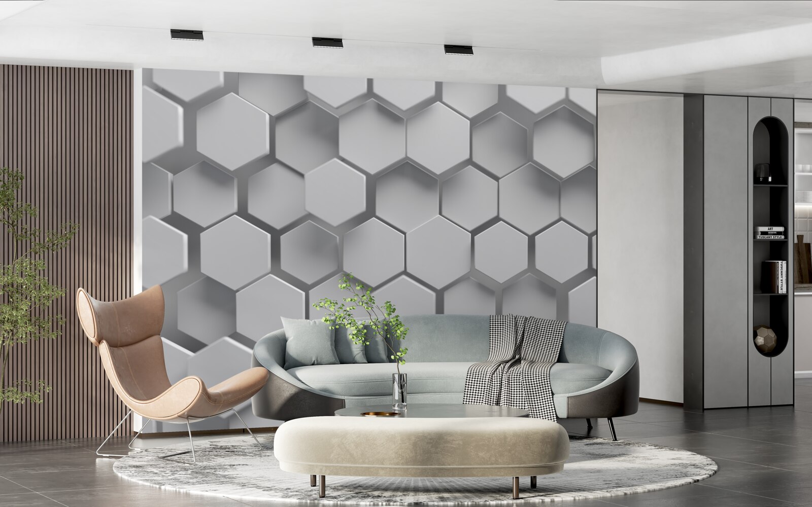 Fototapeta sivé šesťuholníky s konvexným tvarom