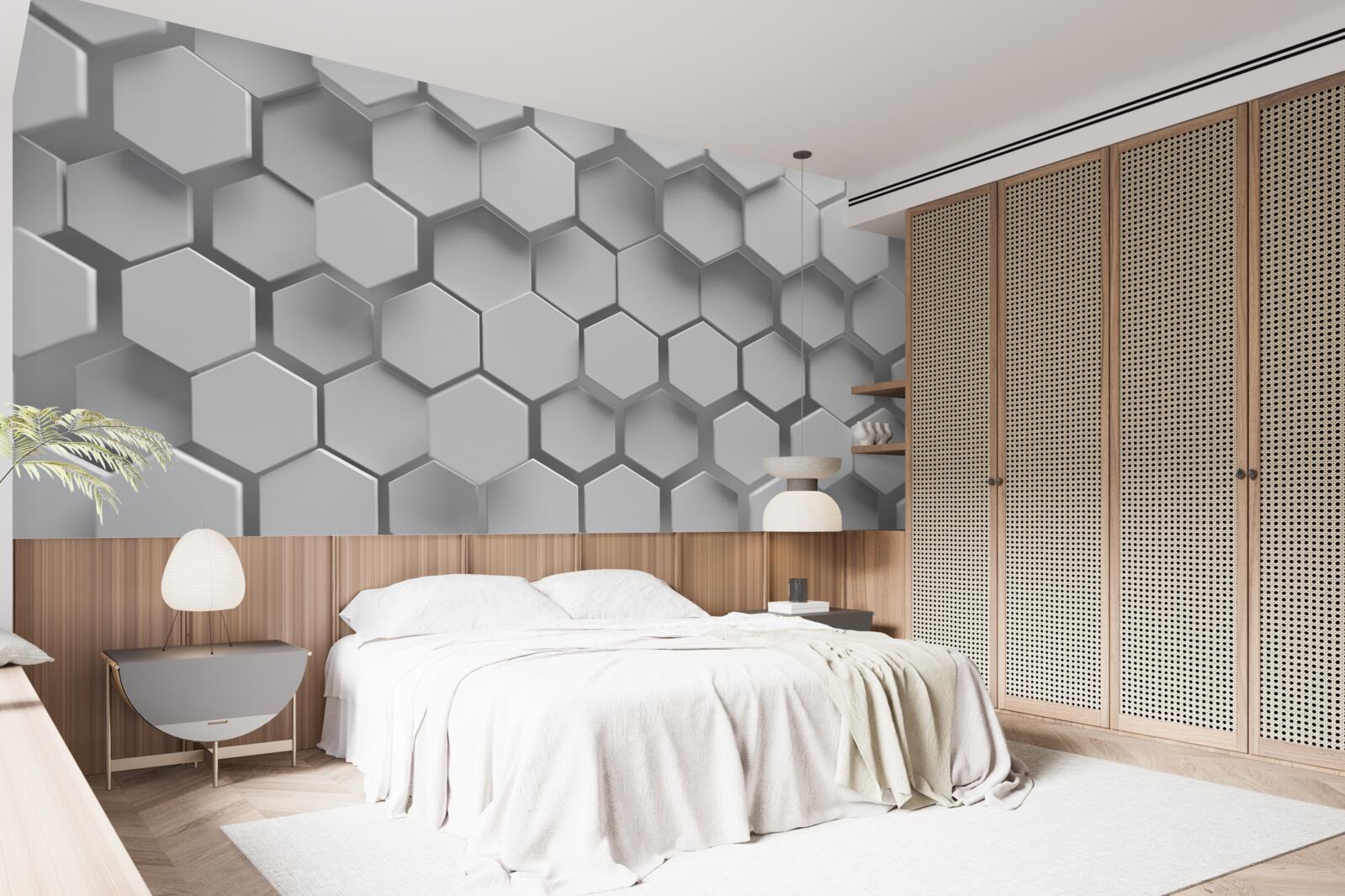 Fototapeta sivé šesťuholníky s konvexným tvarom