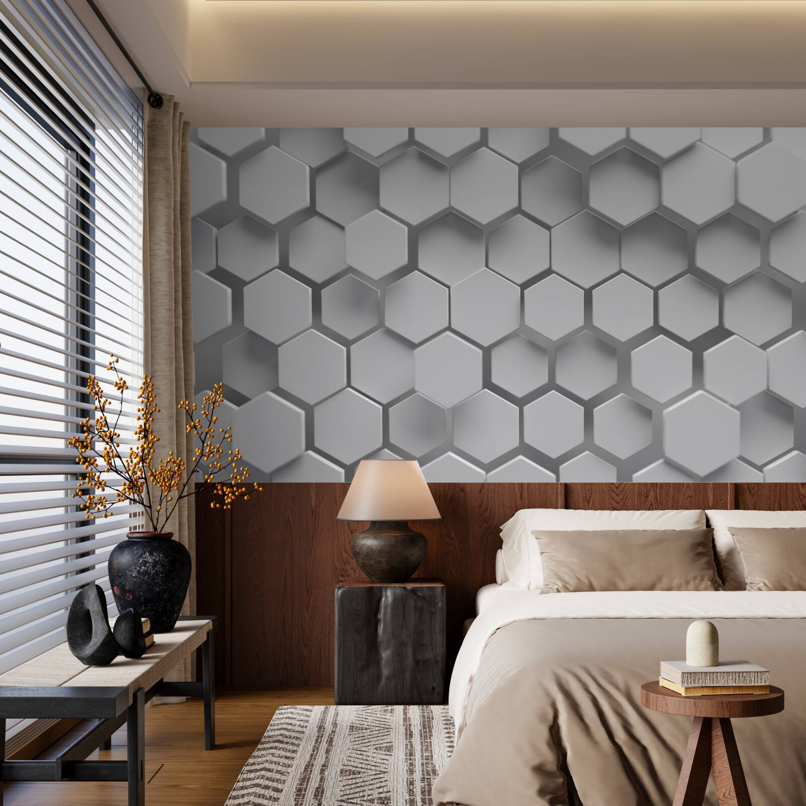 Fototapeta sivé šesťuholníky s konvexným tvarom