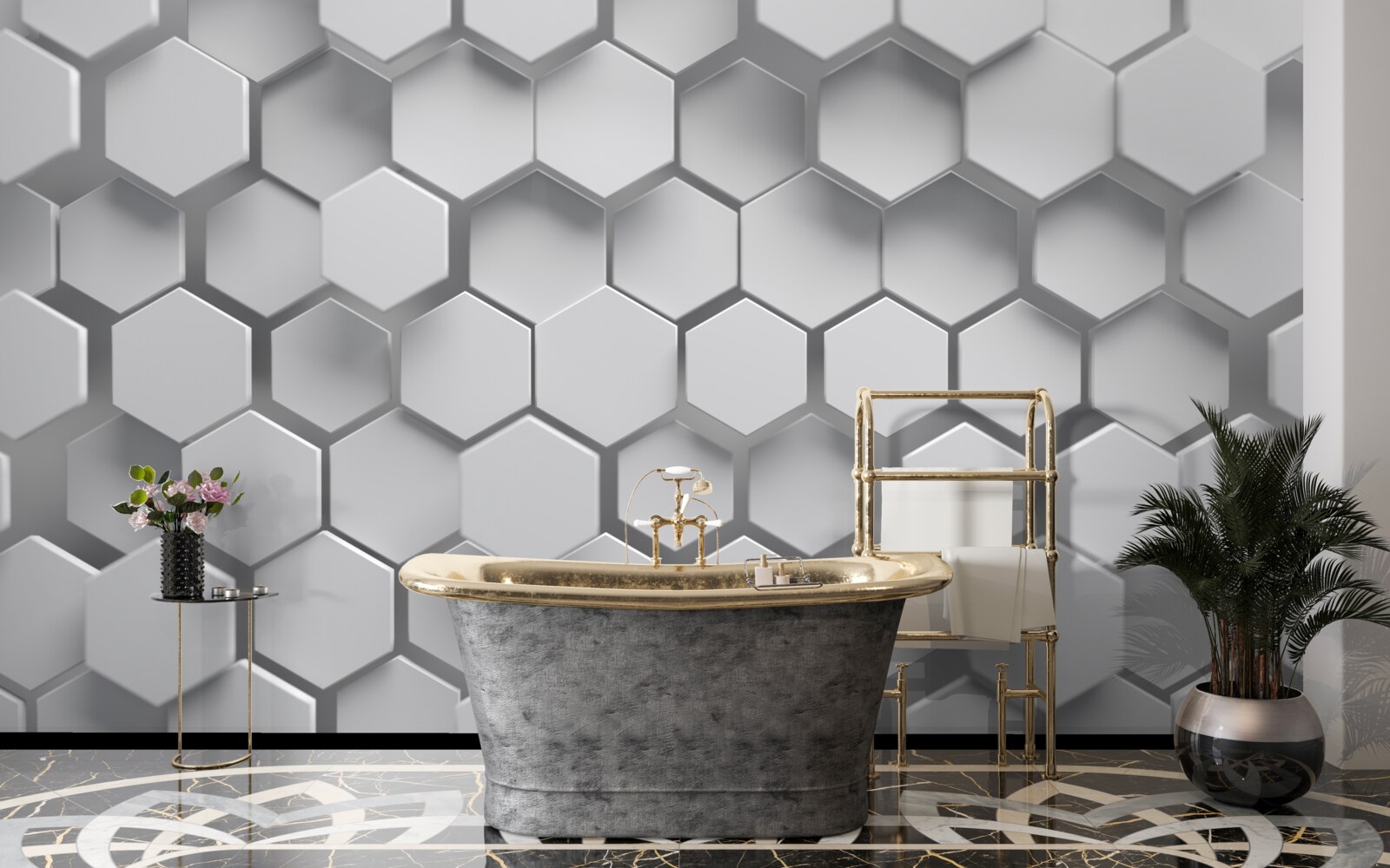 Fototapeta sivé šesťuholníky s konvexným tvarom