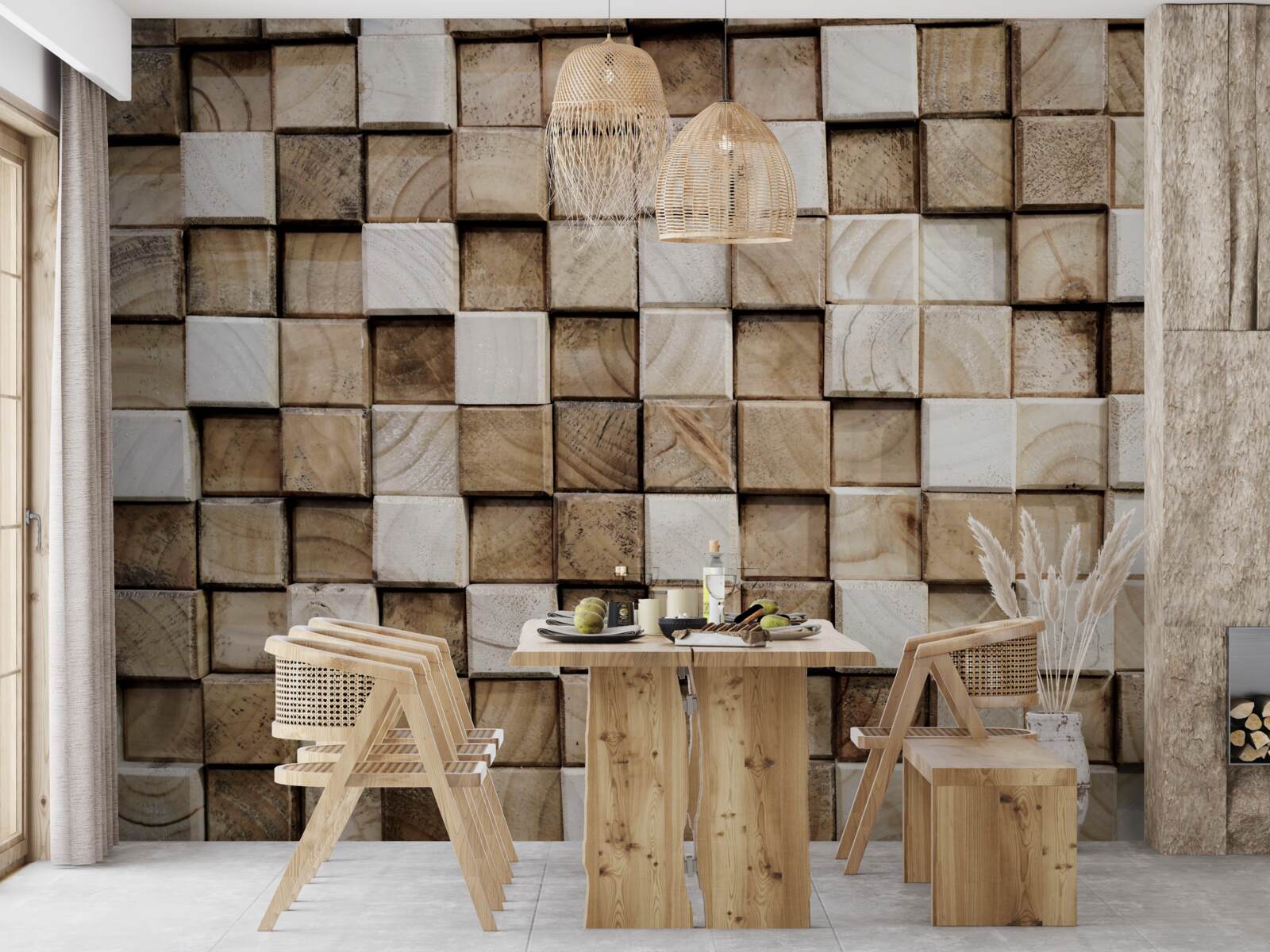 Fototapeta objemové štvorcové konštrukcie z bieleho dreva