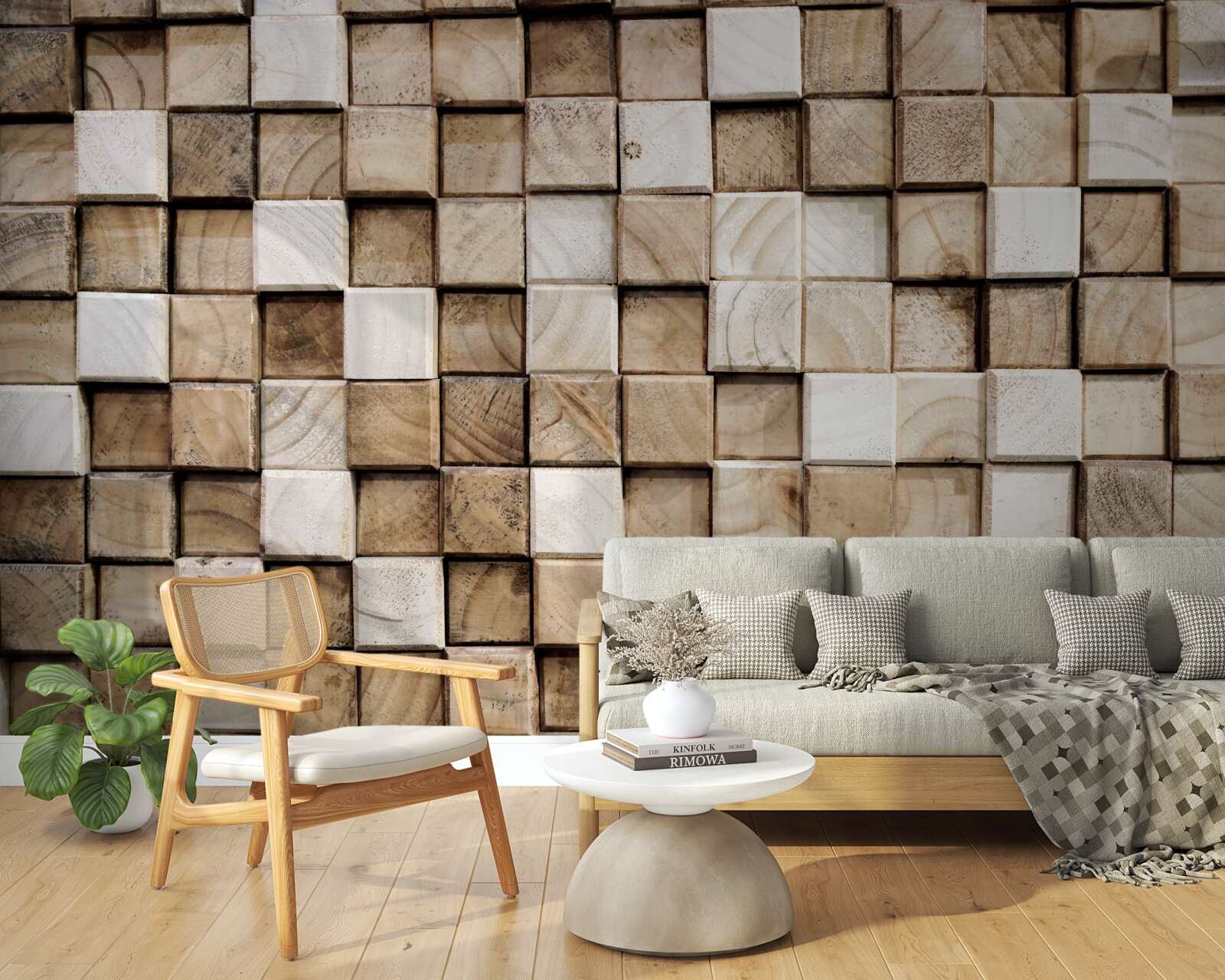 Fototapeta objemové štvorcové konštrukcie z bieleho dreva