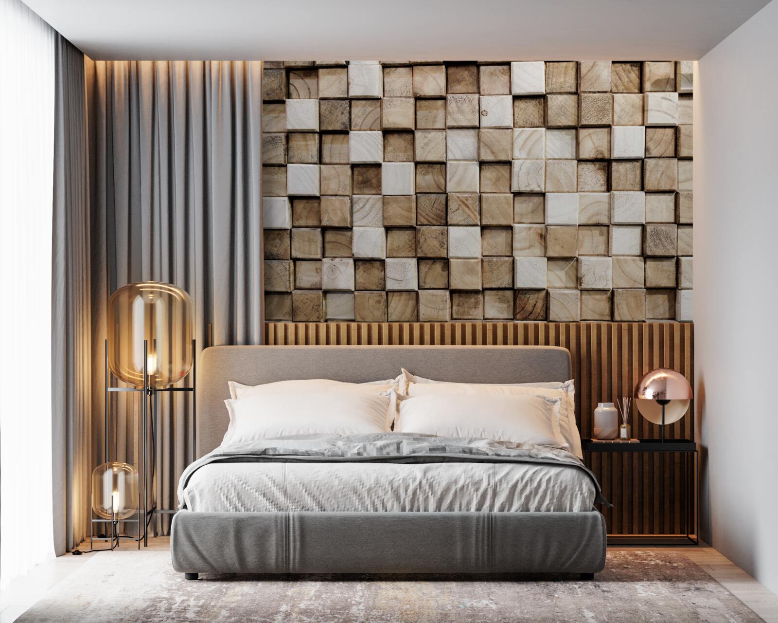 Fototapeta objemové štvorcové konštrukcie z bieleho dreva