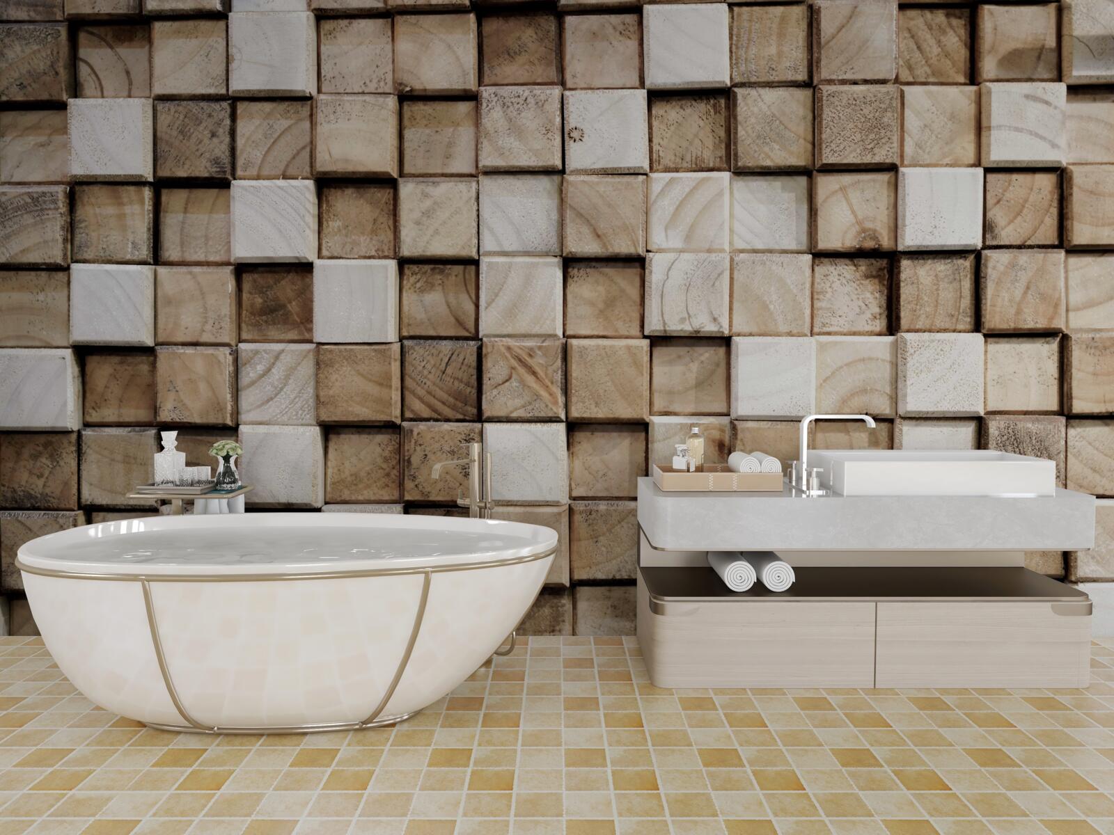 Fototapeta objemové štvorcové konštrukcie z bieleho dreva