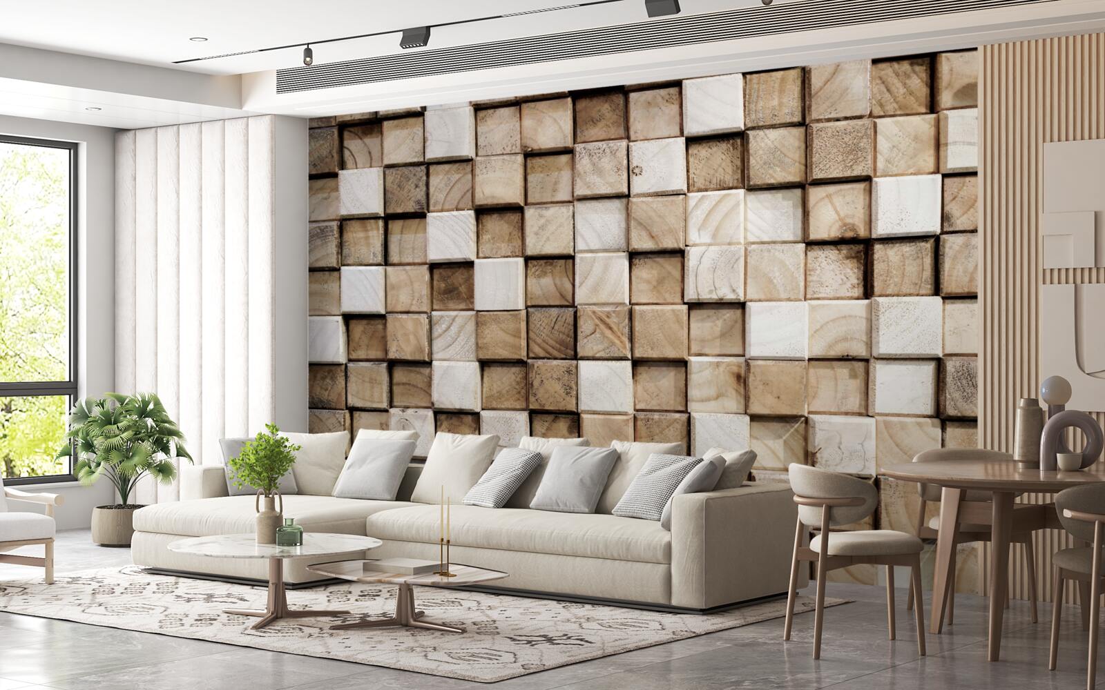 Fototapeta objemové štvorcové konštrukcie z bieleho dreva