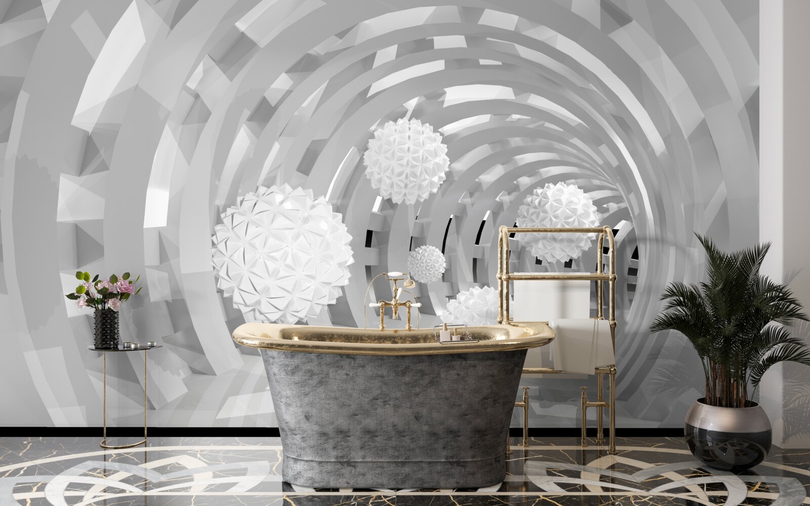 Fototapeta okrúhle oblúky s bielymi guličkami