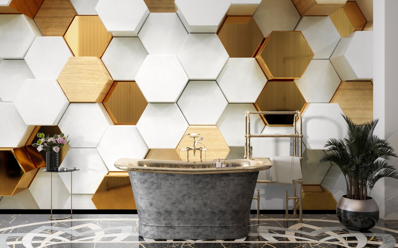 Fototapeta svetlé šesťuholníky s rôznym obsahom