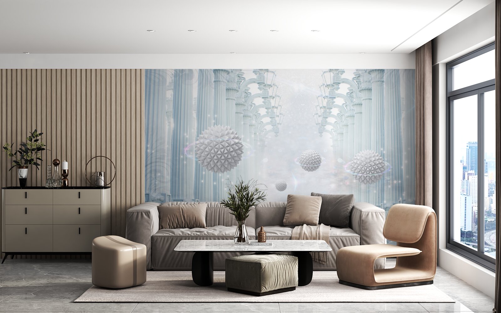 Fototapeta nekonečná kolonáda a biele gule