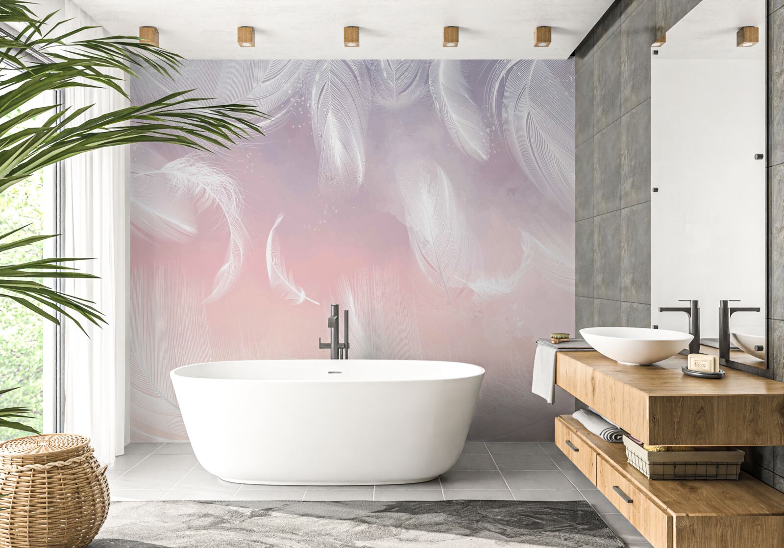 Fototapeta biele perie plávajúce vo večernom západe slnka