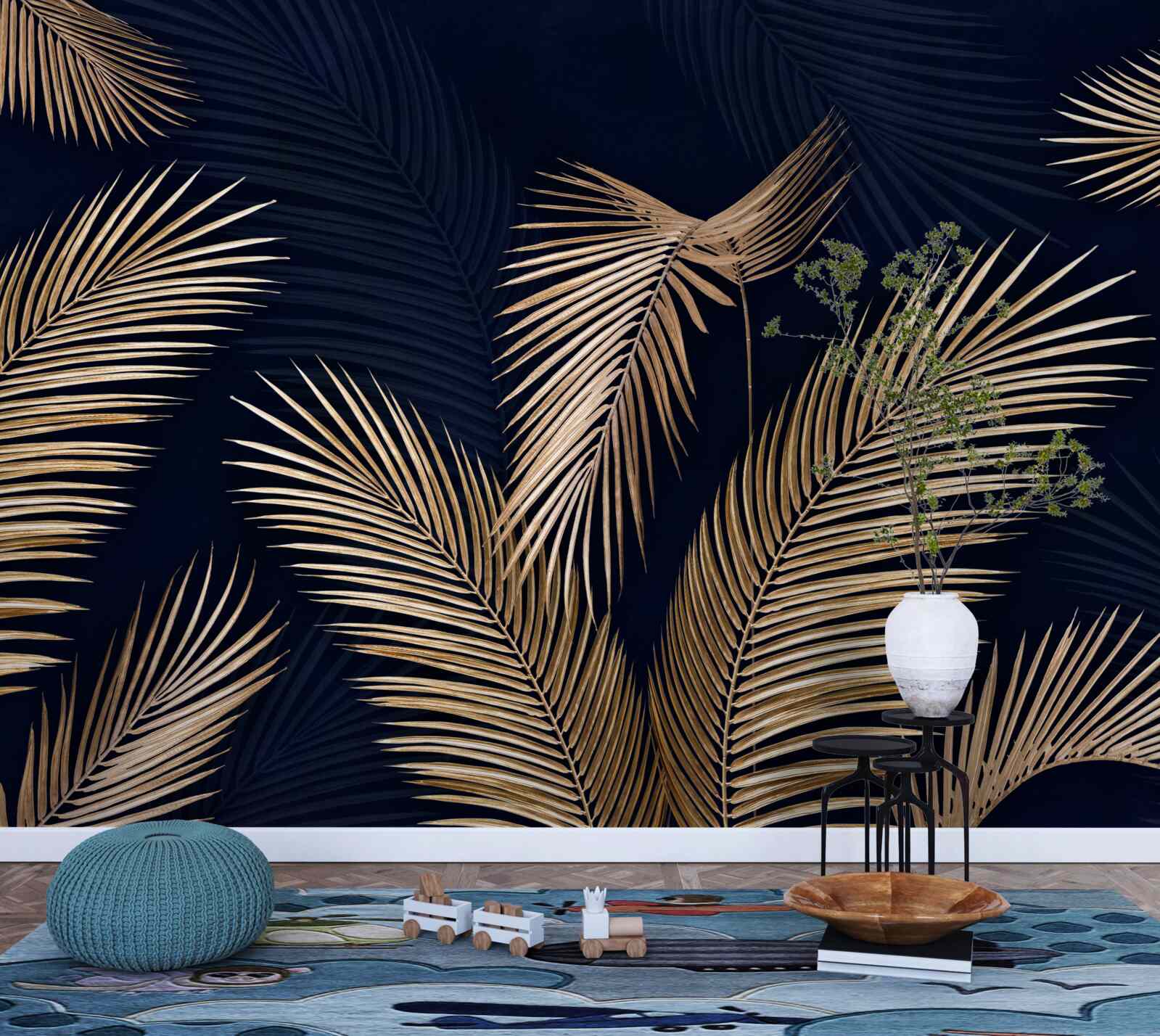 Fototapeta tmavé pozadie zdobené zlatými pierkami