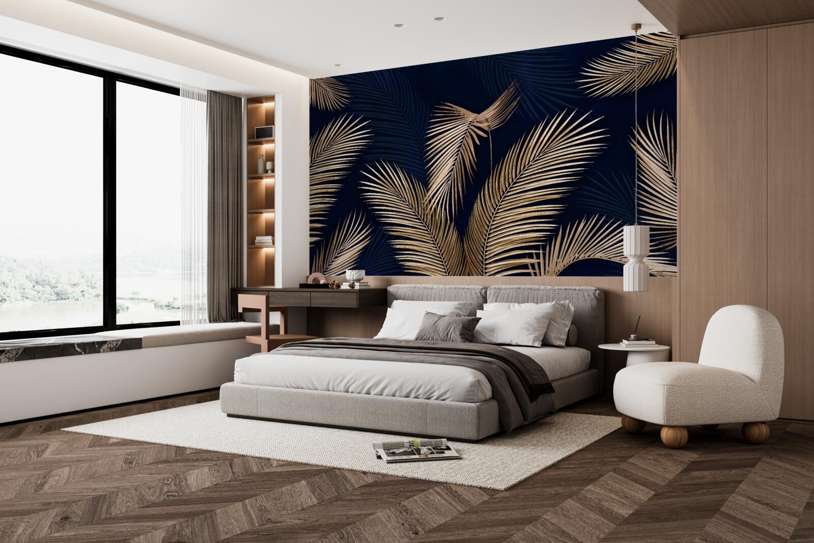 Fototapeta tmavé pozadie zdobené zlatými pierkami