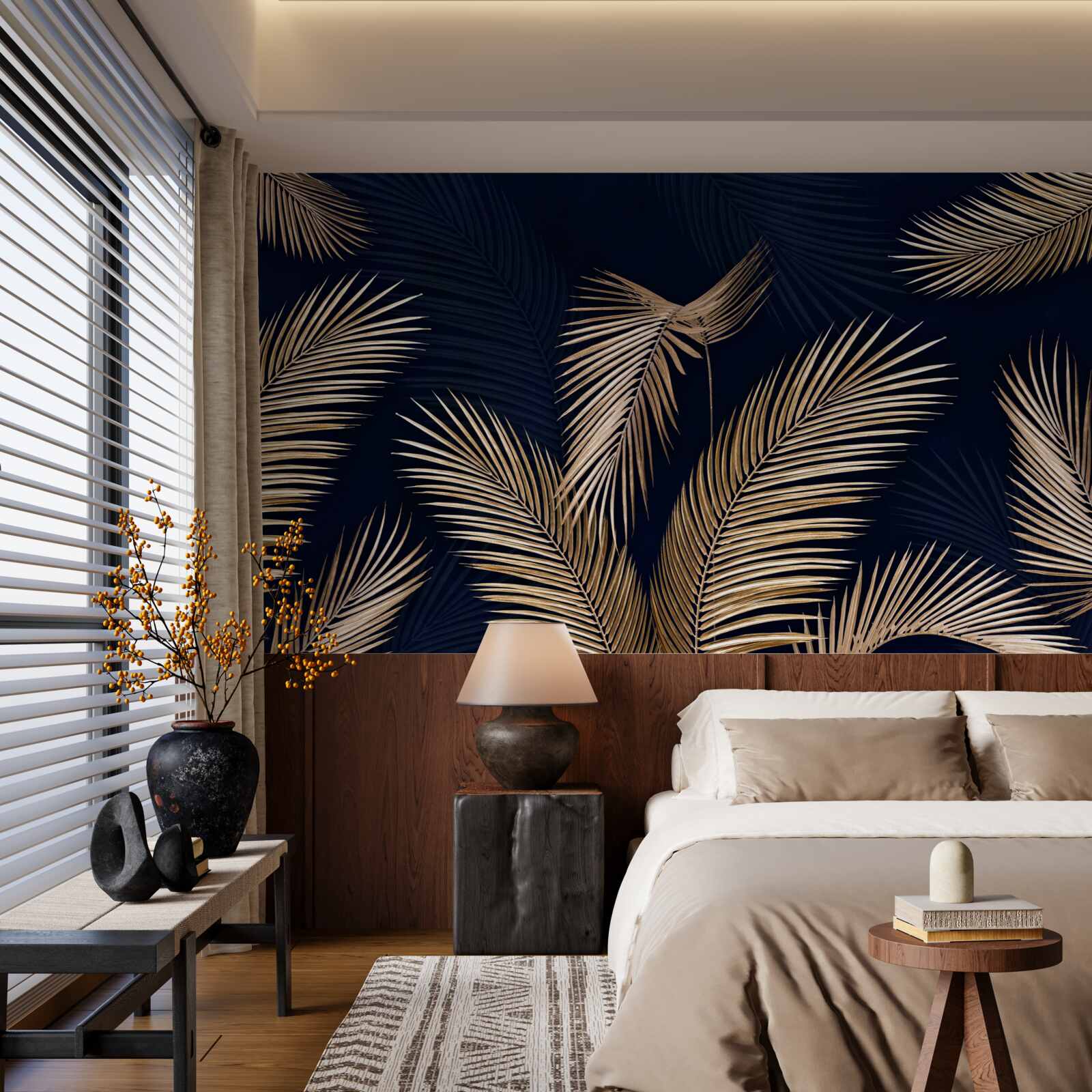 Fototapeta tmavé pozadie zdobené zlatými pierkami